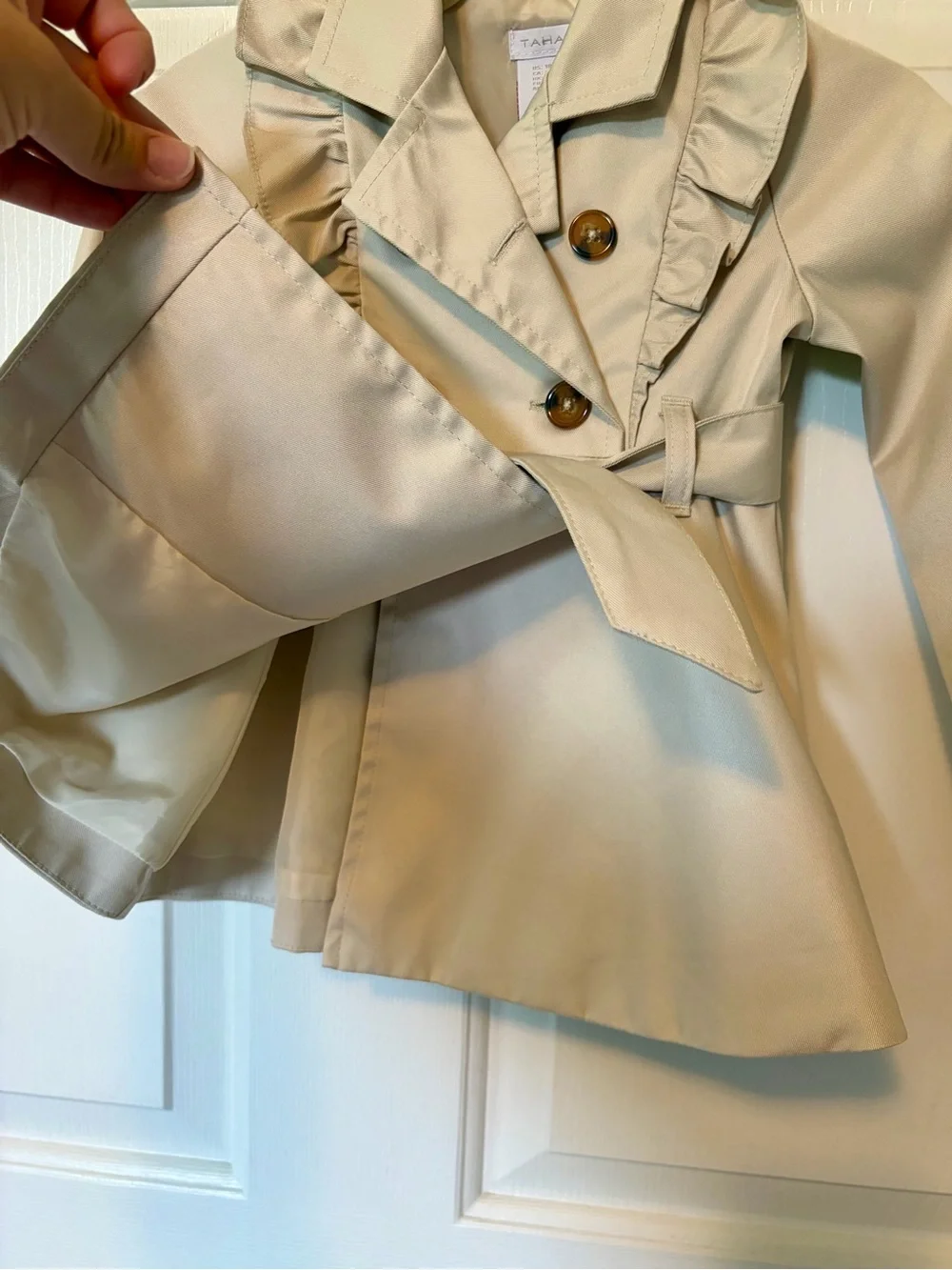 Tahari Trench Coat Toddler Girl 18 Month Tan Khaki Belted Ruffles Buttons Trendy